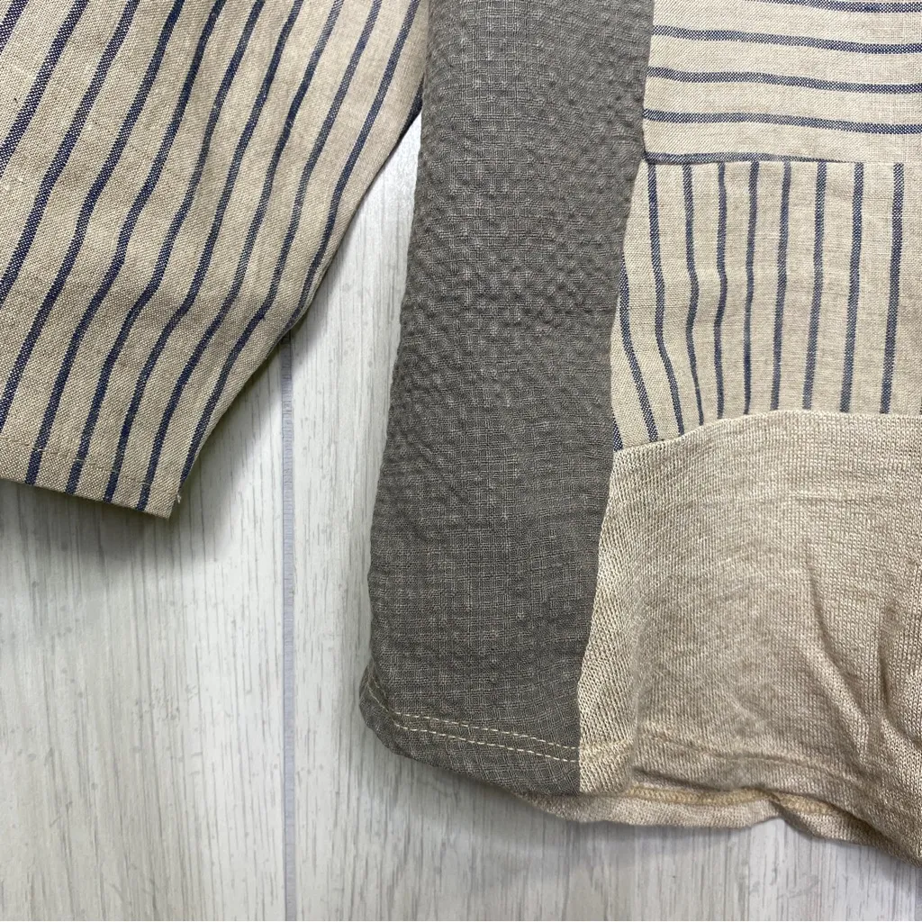 Khangura Linen Colorblock Patchwork Linen Top Lagenlook size XS Extra Small - Image 6