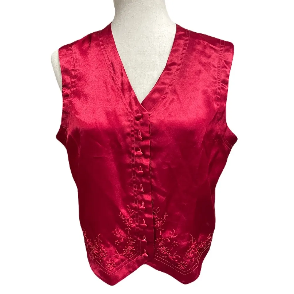 Bali Studios Vintage 90s Red Satin Button Down Vest M Witchy Whimsigoth Size M - Image 5
