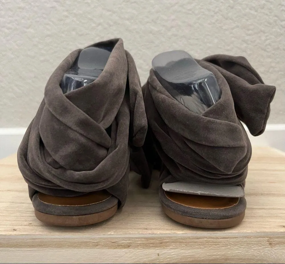 Bamboo Taupe Sequel Faux Suede Pointed Toe Lace Up Flat 7 - Image 6