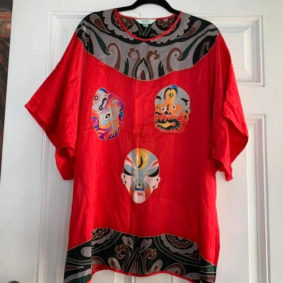 Japanese mask red silk‎ top size large - Image 4