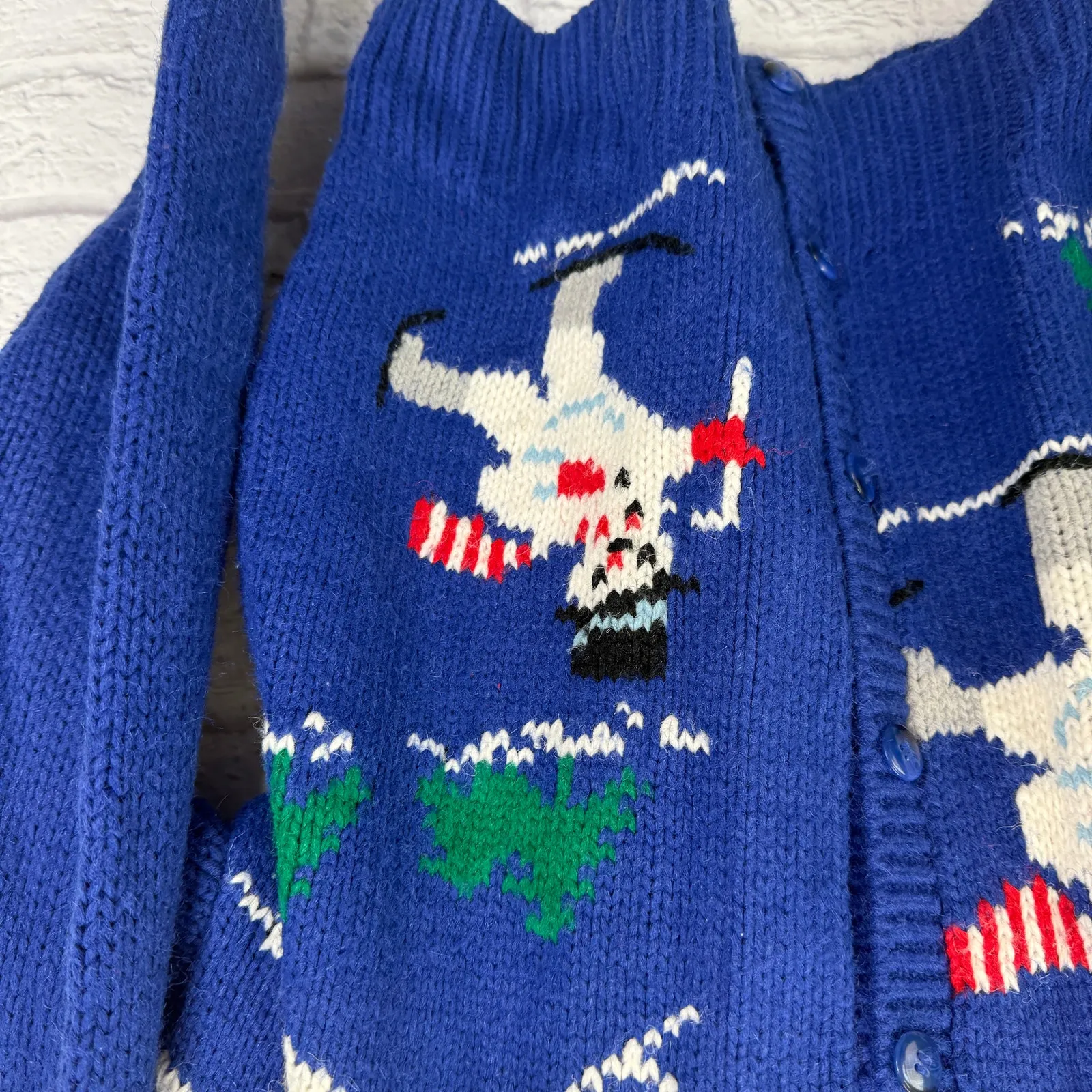 Vintage Hasting & Smith Cardigan Sweater Christmas Blue Snowman Size M Stocking - Image 5