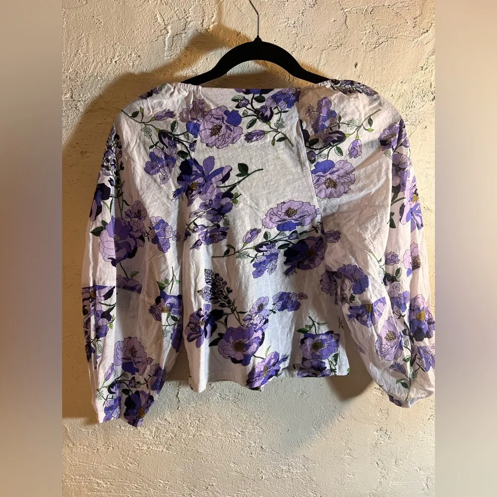 Anthropologie White Lavender Floral Cotton Crop Top summer lightweight boho - Image 6