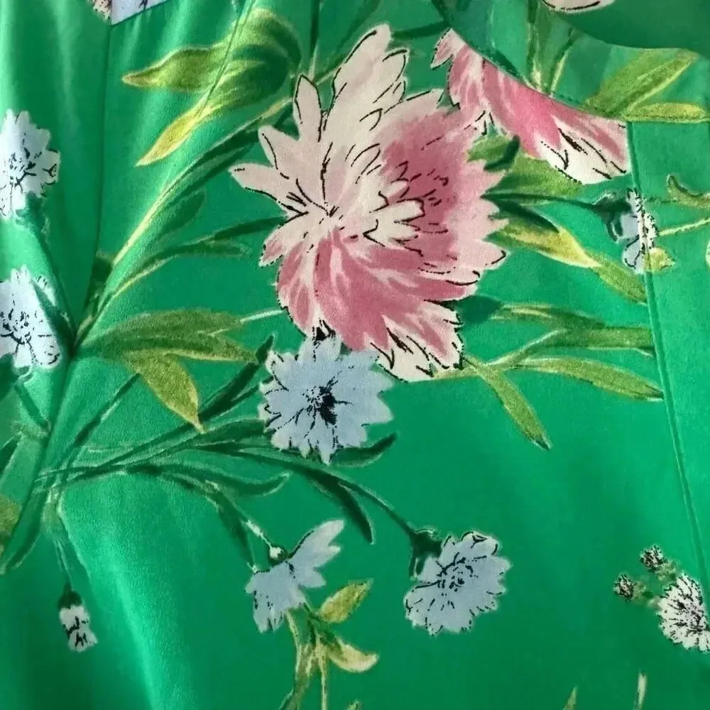 Anthropologie Daniel Rain Green Floral Print 3/4 Sleeve Tie Dress SZ M #2194 - Image 8