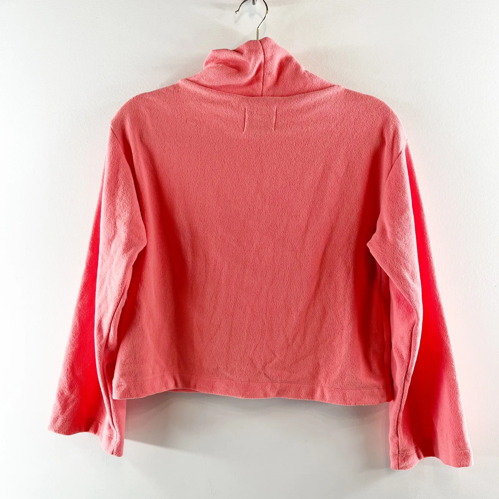 Dudley Stephens Long Sleeve Mock Neck Cropped Boxy Terry Fleece Pullover XS Pink - Image 4