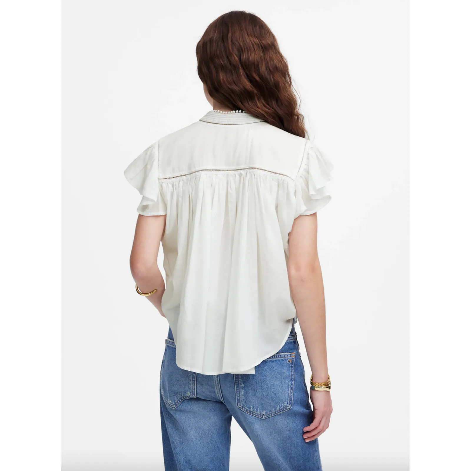 Madewell Shirred Lace Trim Top Blouse Cotton Viscose Lightweight White Small NWT - Image 4