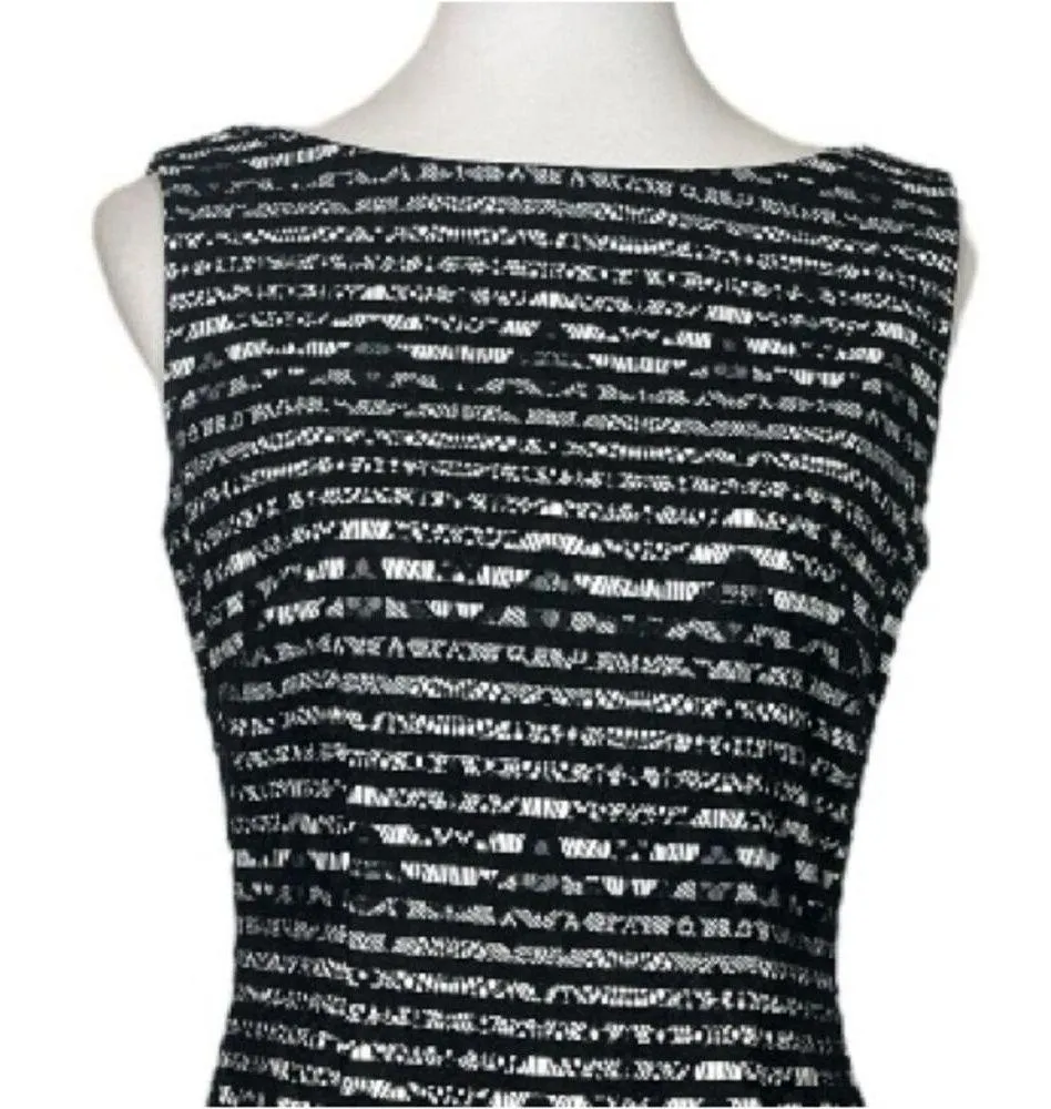 Tahari ASL Sheath Dress Round Neck Sleeveless Black White Lace Women’s Size 4 - Image 5