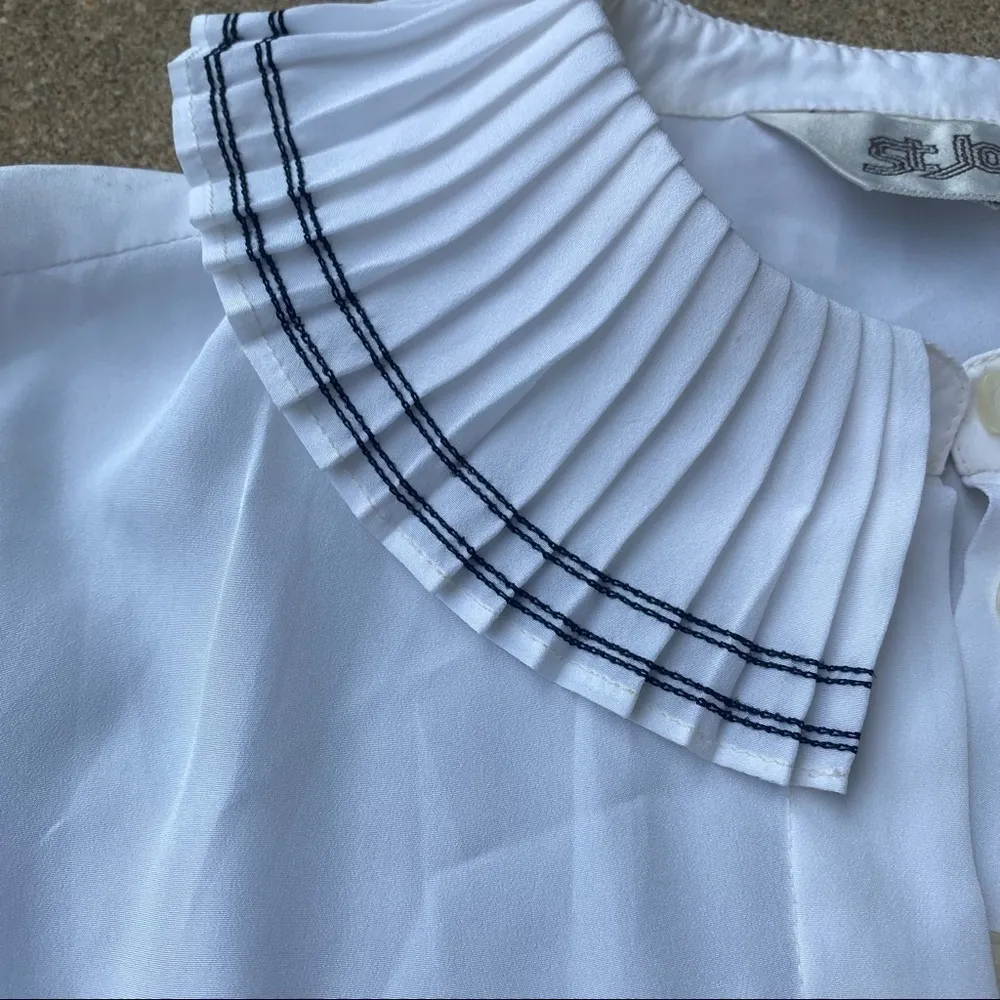 St. John Pleated Collar Button Down Blouse - Image 3