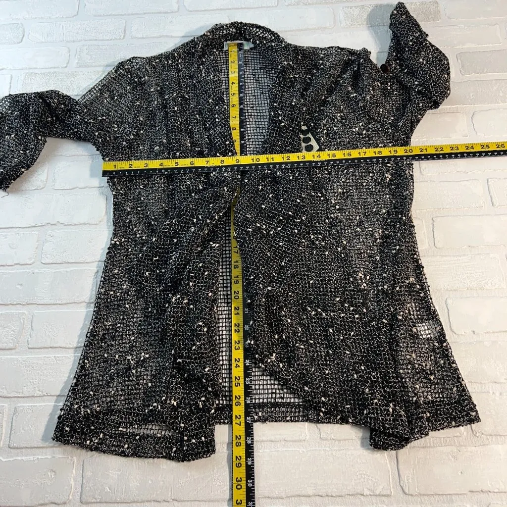 Lulu‎ B Cardigan Womens Large Black Tweedy Open Net Knit Beachy Draped Lagenlook - Image 2