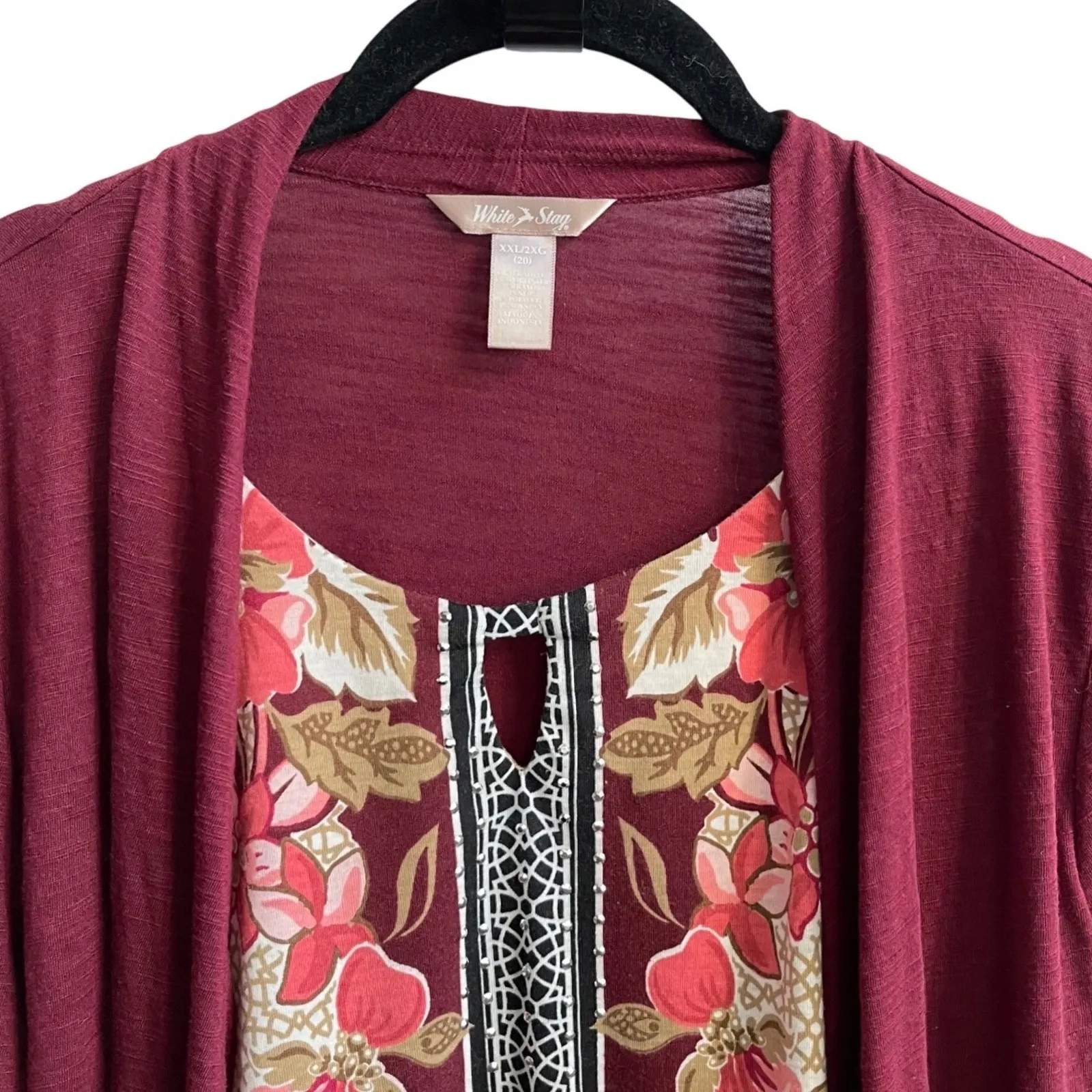 White Stag Womens Plus Size Burgundy Embellish Floral Print Cardigan Top XXL 20 - Image 2