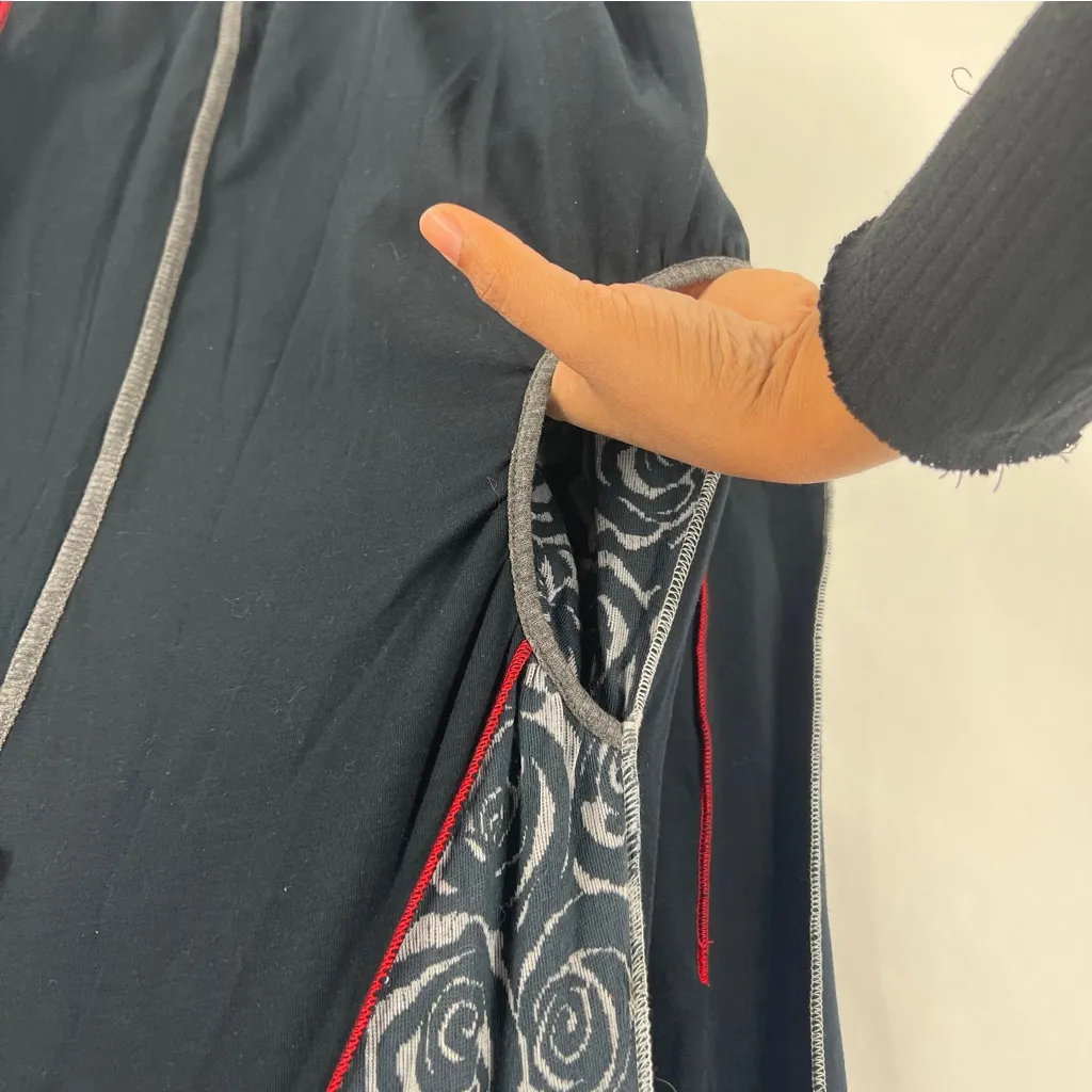 Dzhavael Couture Seamed Floral Patchwork Long Sleeve Cowl Neck Dress Lagenlook M Black Size M - Image 4