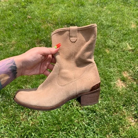 UGG Rioni Tan Suede‎ Leather Soft Pull On Mid Boots - Image 10