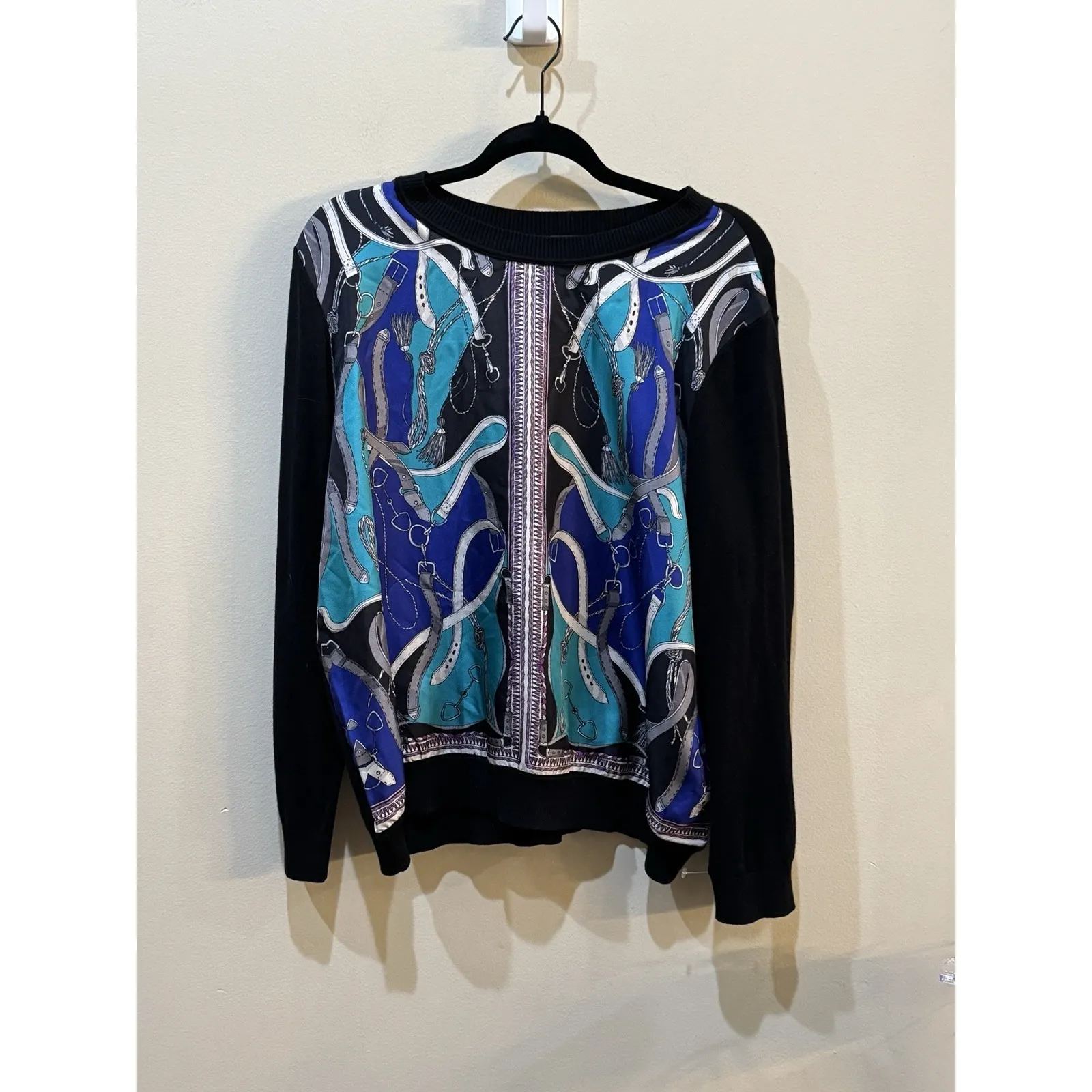 Carlisle Collection Lightweight Silk Sweater Equestrian Horse Size XXL‎ Royal - Image 2