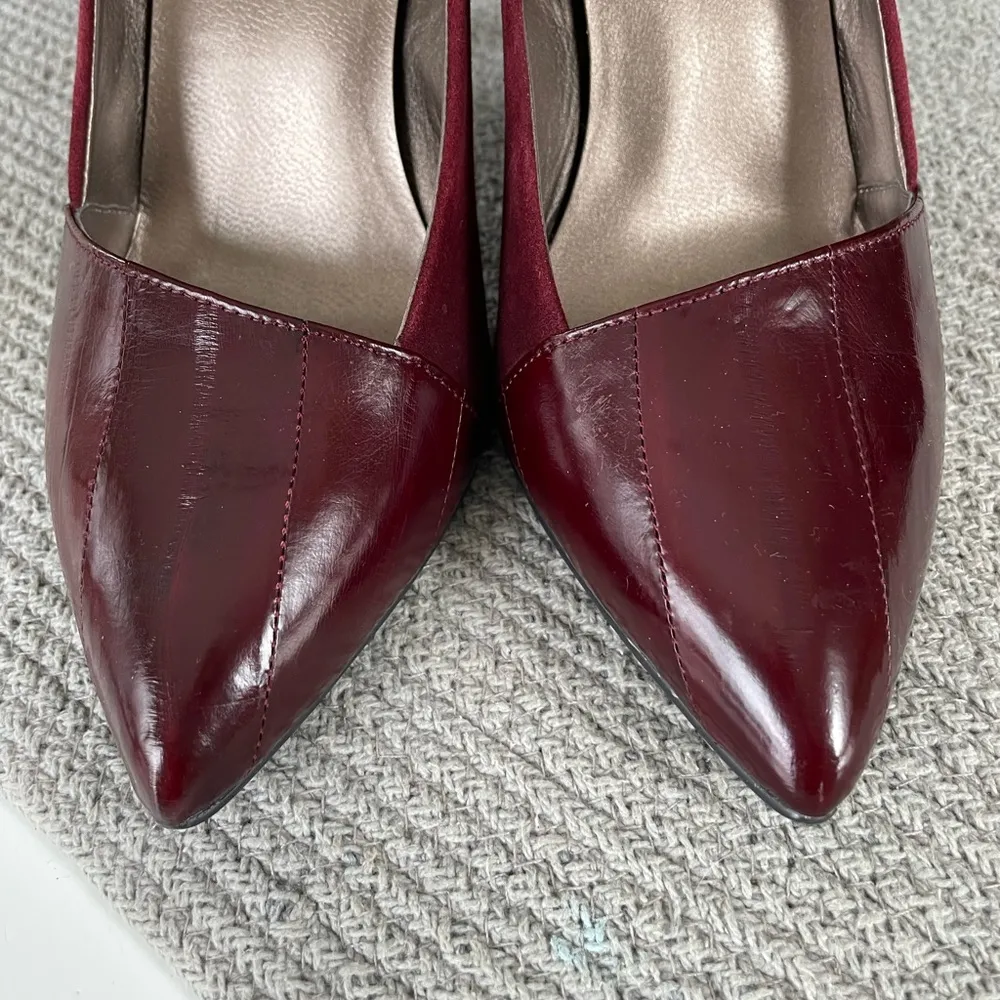Vintage Moda Spana Oxblood Burgundy Dark Red Leather Suede High Heels Pumps 9.5 - Image 4