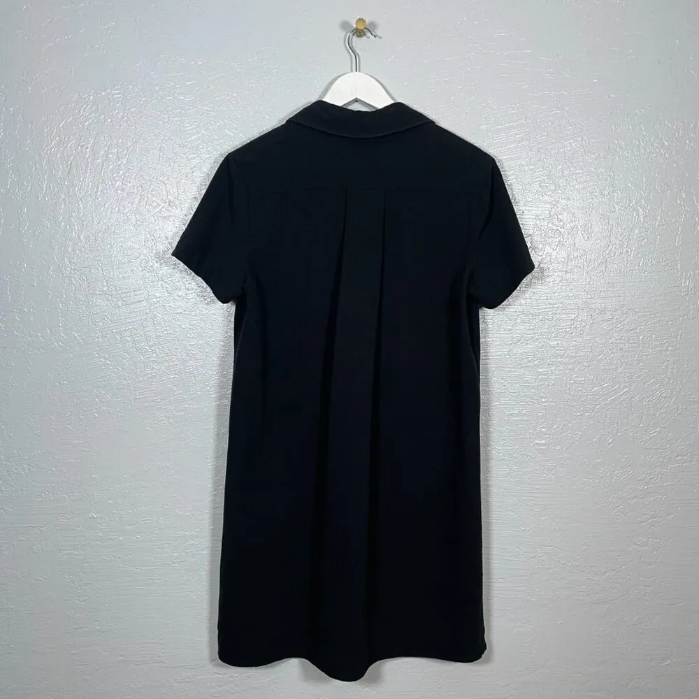 James Perse Women 3 L Black Shirt Dress Pullover Collared 4 Button Front Pocket - Image 6