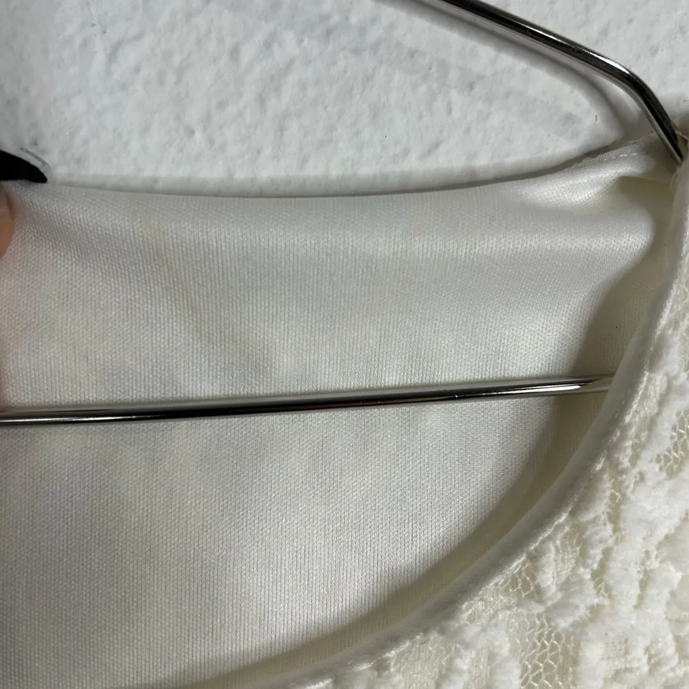 Romantic White Lace Overlay Blouse Satin Ruched Hem Love J Size Med Dressy - Image 6