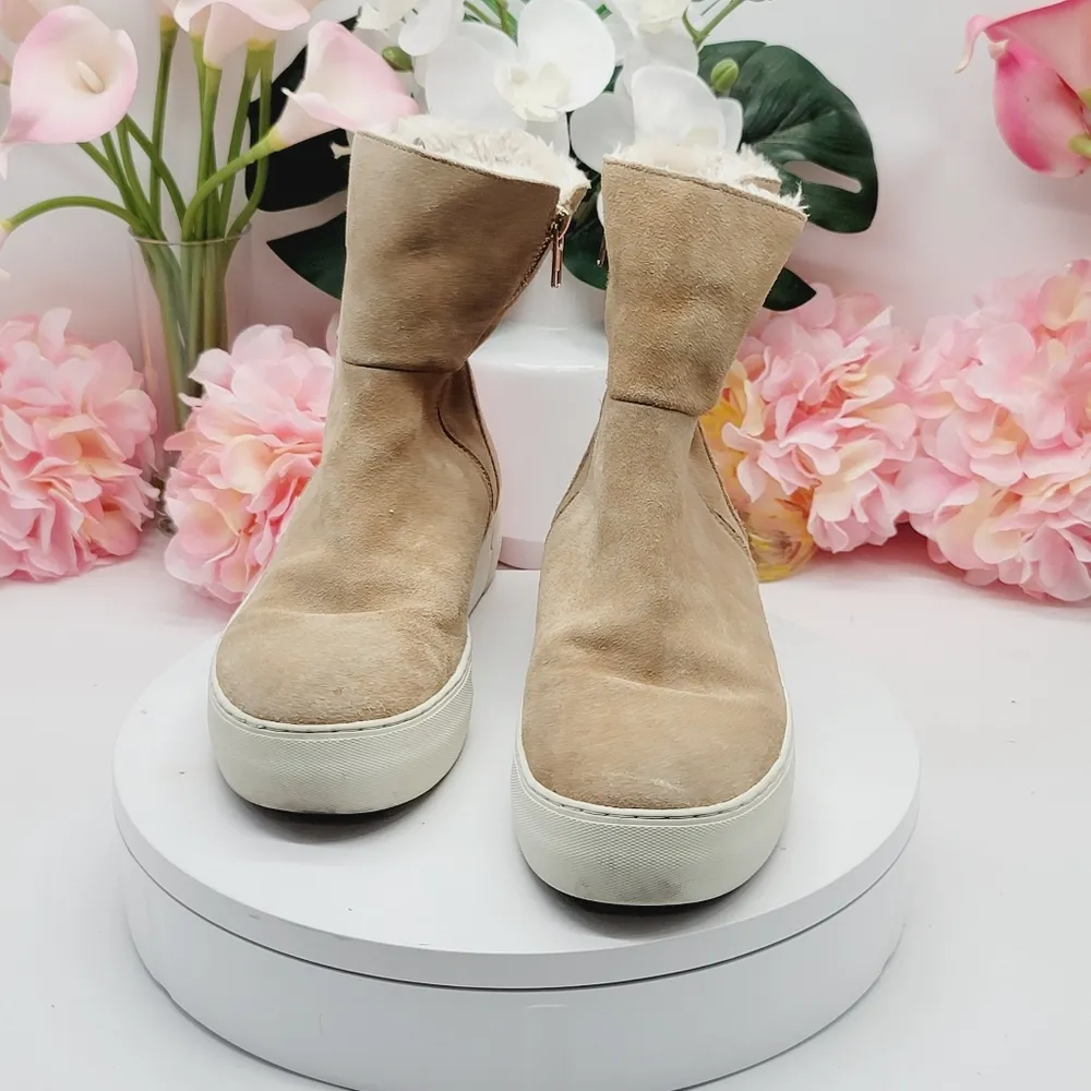 J/Slides NYC Tristan Taupe Waterproof Faux Fur Suede Booties Sz 9 - Image 12
