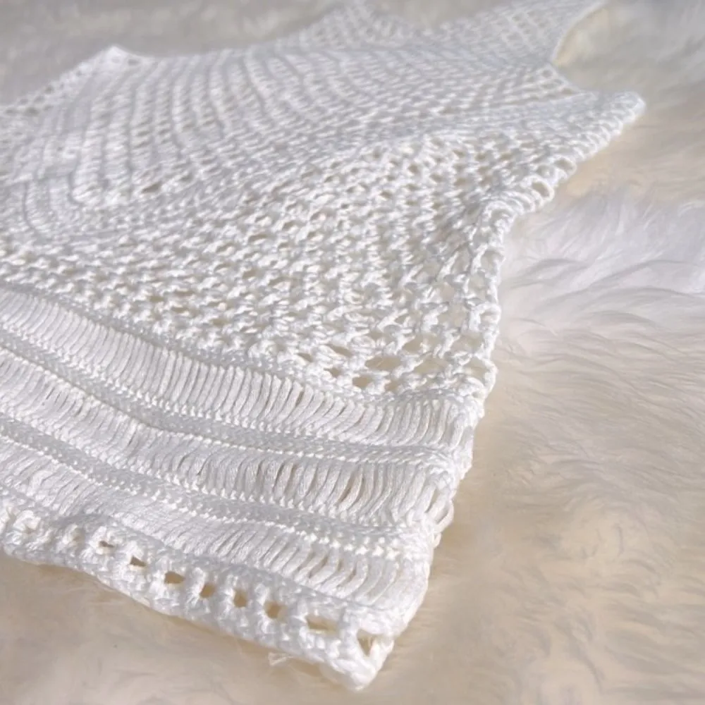 White Bohemian Crochet Knit Sheer Beach Cotton Cover Up Shirt Dress S M 4/6 Size undefined - Image 6