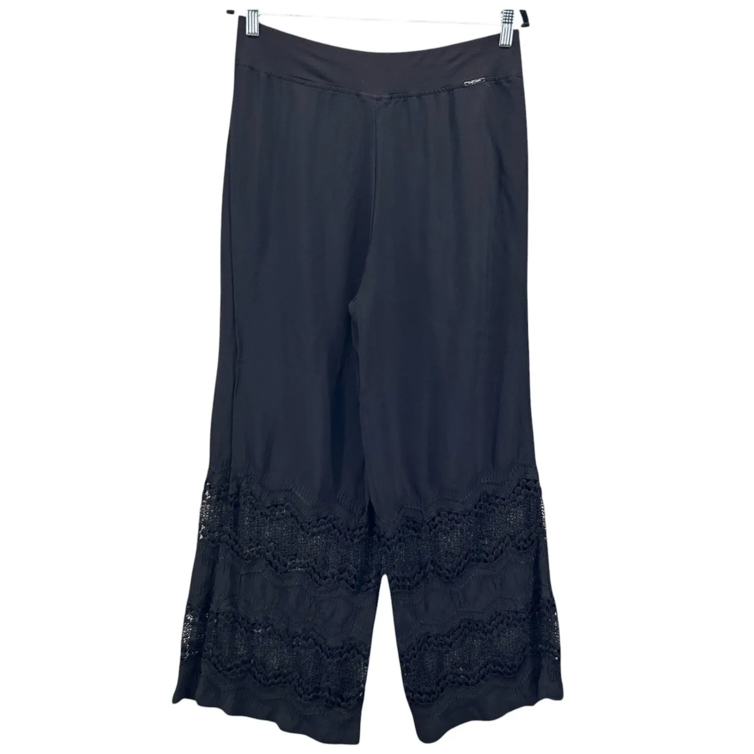 Chicos Womans Pants Size L Bohemian Resort Black Travel Lace Flowy Wide Leg Soft - Image 2