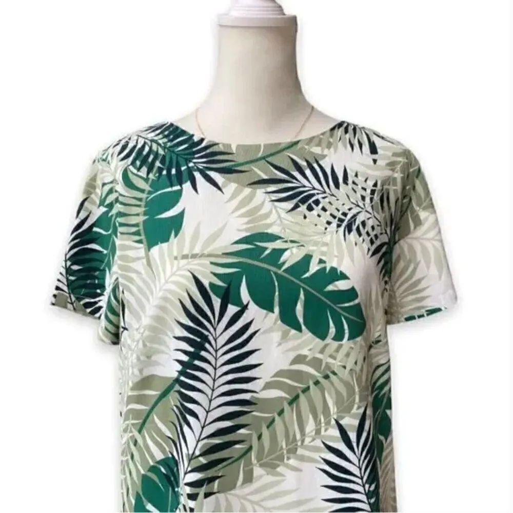 Lulu's Ivory & Green Leaf Give Me a Print Shift Dress XS NWT Tropical Vacation - Image 9