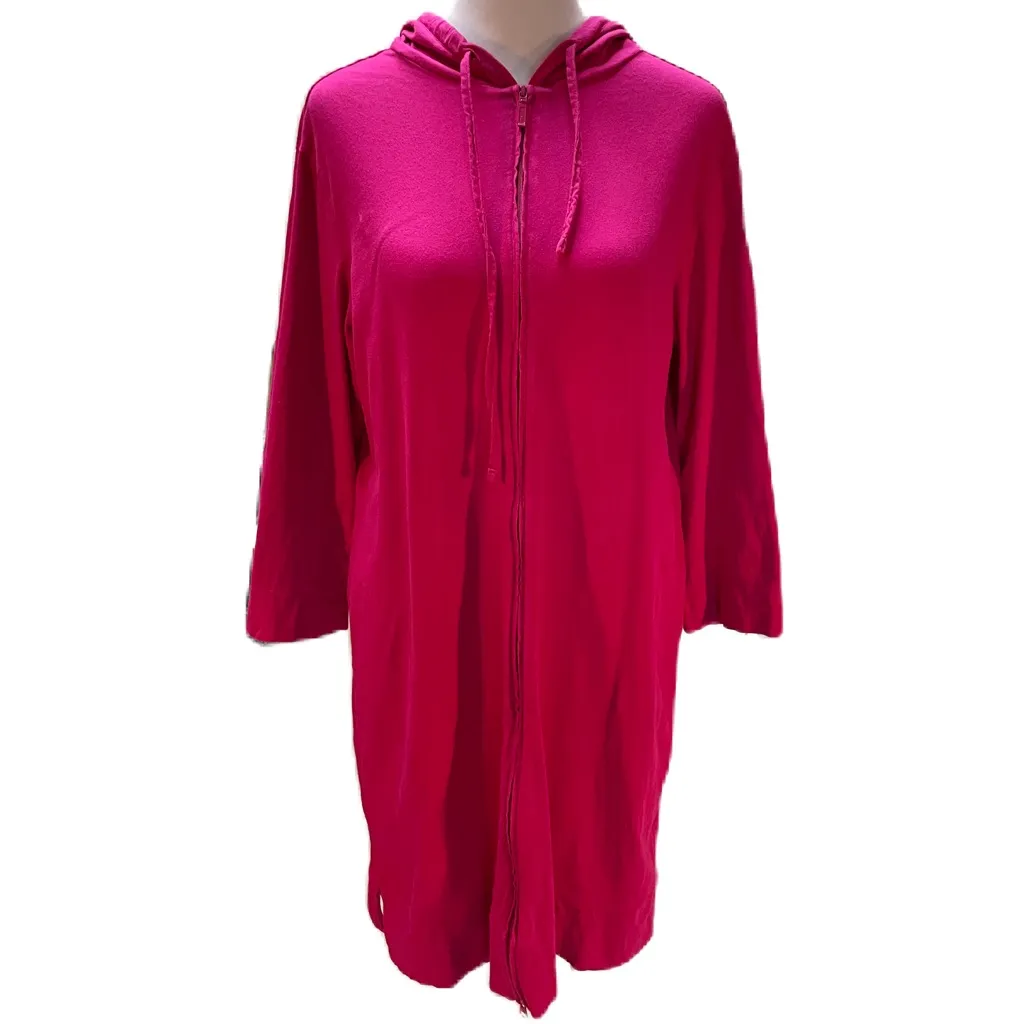 L.L. Bean Hot Pink 3/4 Sleeve Long Zip Front Lightweight Hoodie Size Small - Image 3
