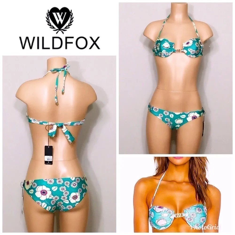 WILDFOX sixties teal floral bikini. Medium . NWT - Image 10