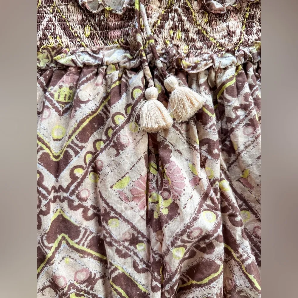 Cleobella Stella Midi Dress in Geo Print Brown Neutral Ruffle Size Small - Image 6