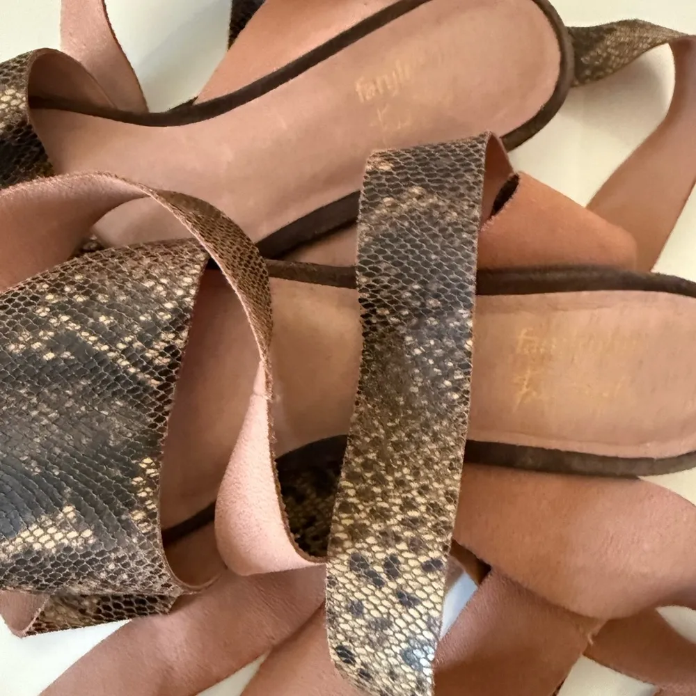 Faryl Robin Free People April Wrap Flat Animal Print  Leather Tie Sandals 7 - Image 6