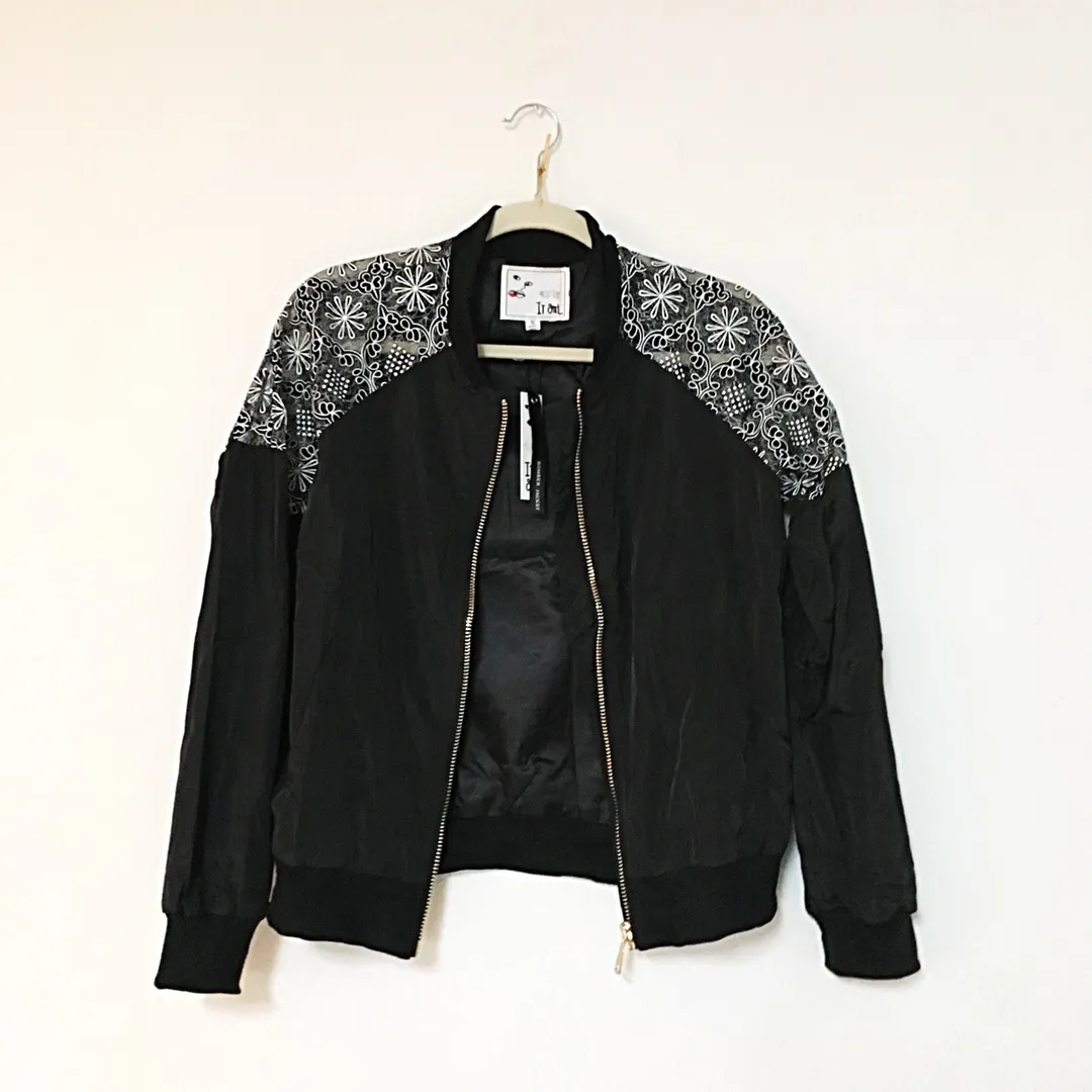 Sheer Shoulder Bomber Black Jacket Size M - Image 2