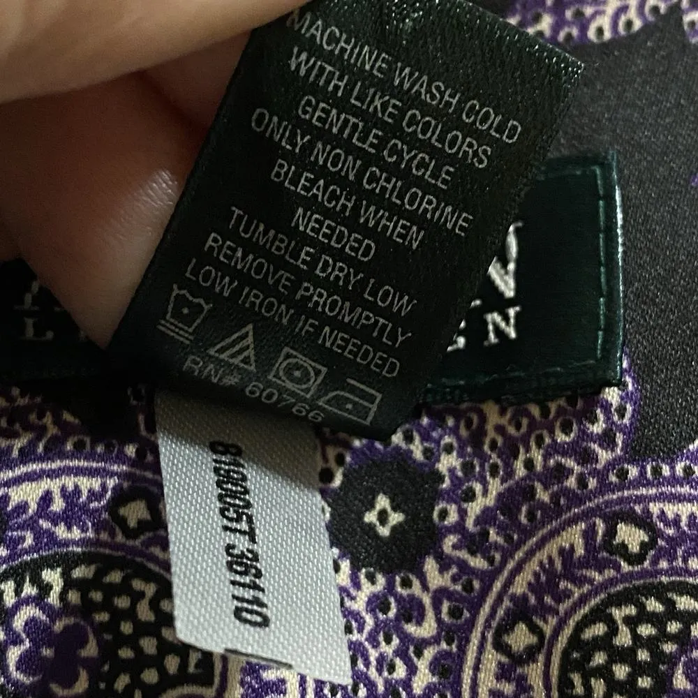 Lauren Ralph Lauren Large Pajama Top Button Down Purple Paisley Floral Satiny - Image 7