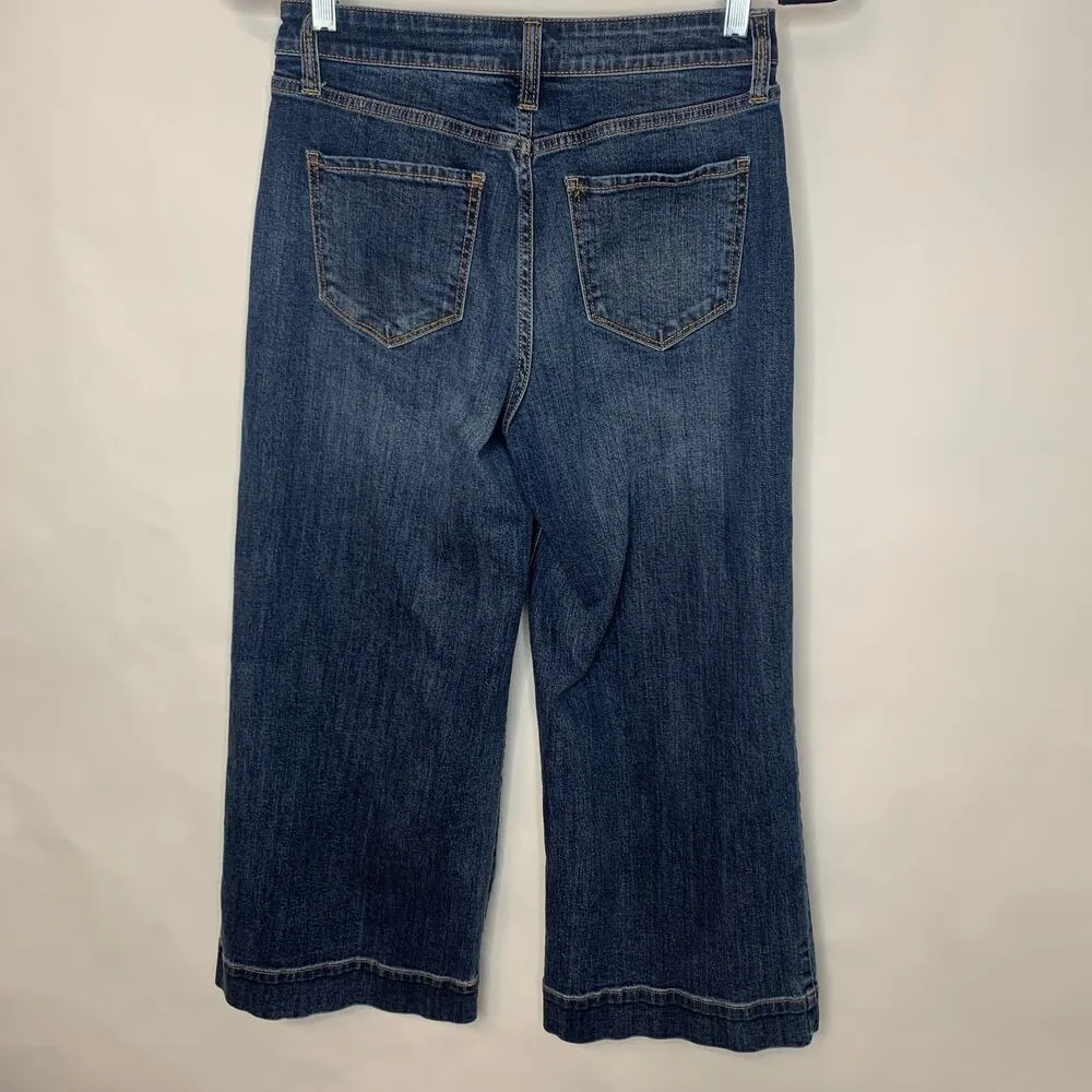 a.n.a. Blue Wide Leg Cropped Jeans Sz 2 Button Fly - Image 3