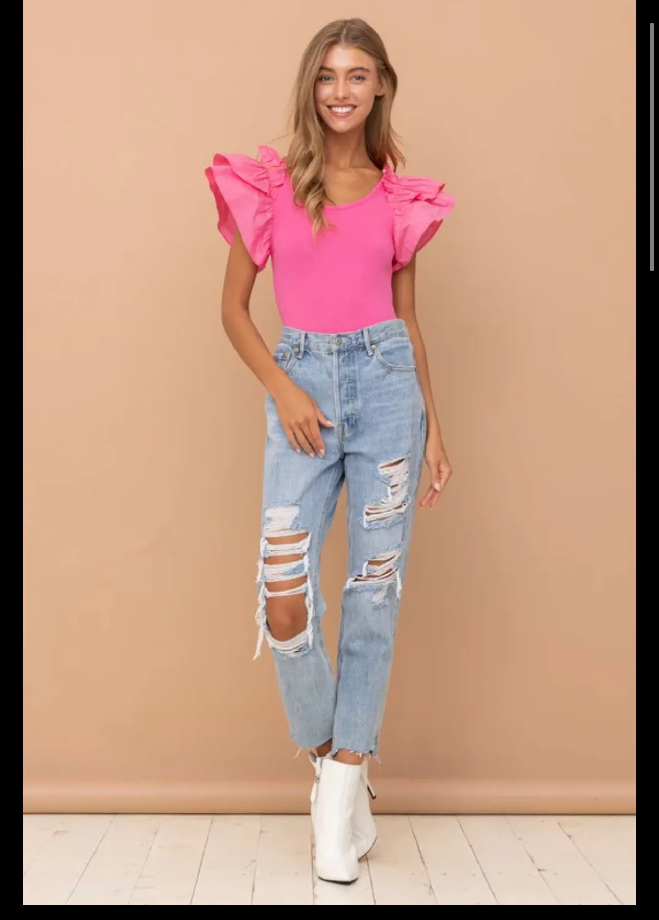 Pink Ruffle Sleeve Bodysuit Size L - Image 3