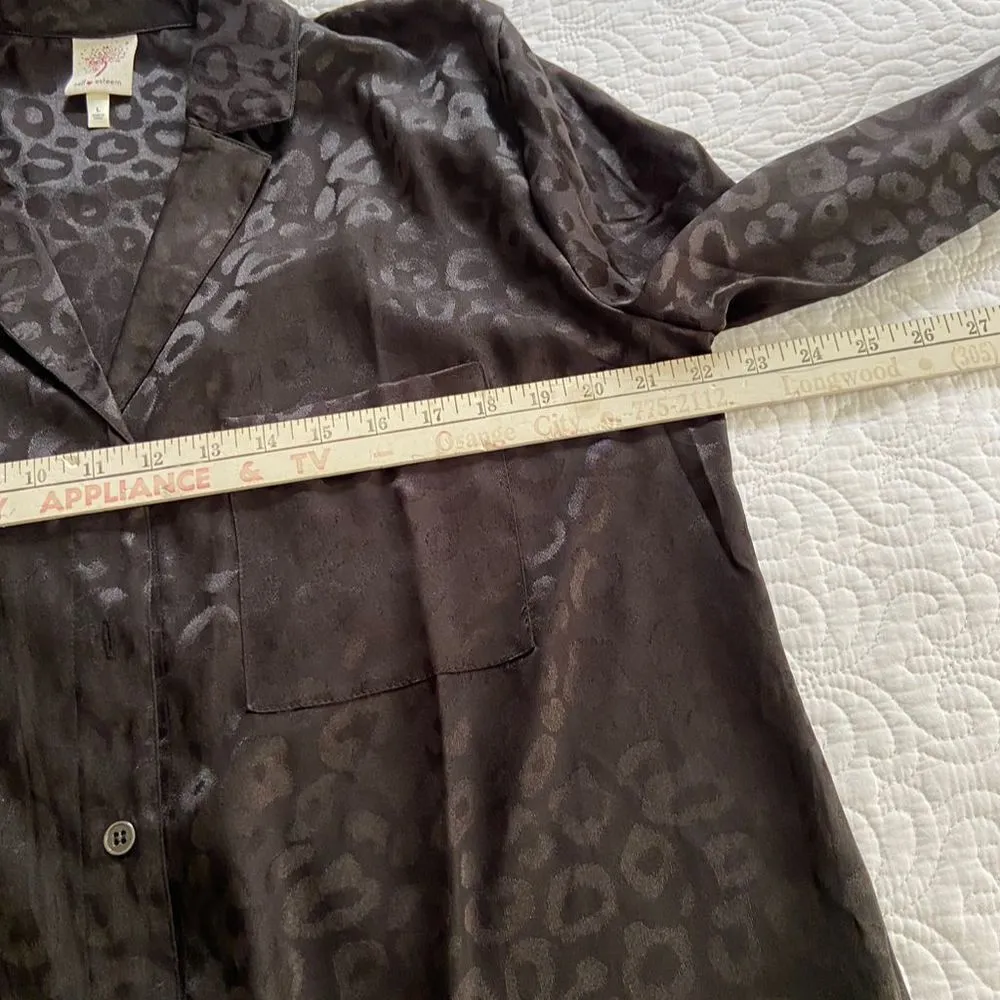Self Esteem Blouse Black Leopard Print Long Sleeve Collared Button Front Size L - Image 7