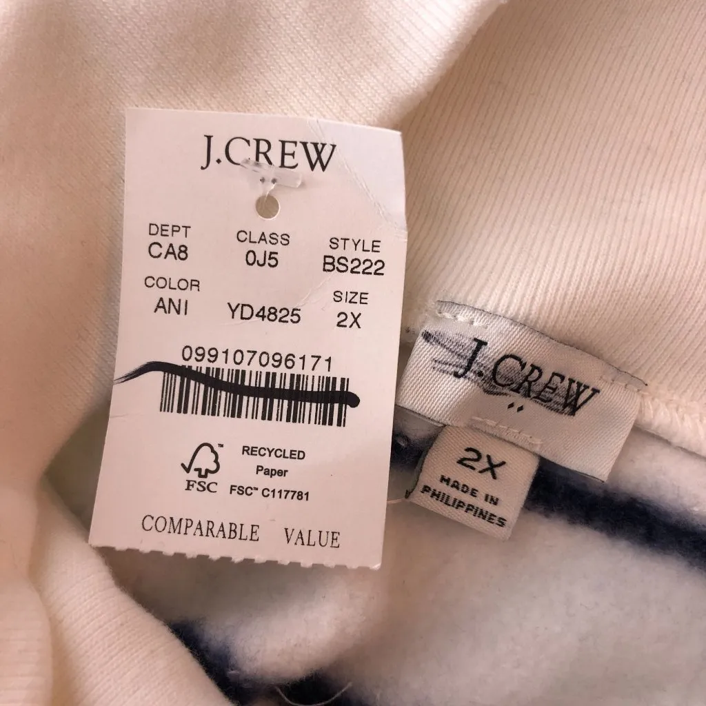 J. Crew Striped Wide Button-Collar Pullover Sweatshirt Ivory Navy Stripe 2X - Image 6