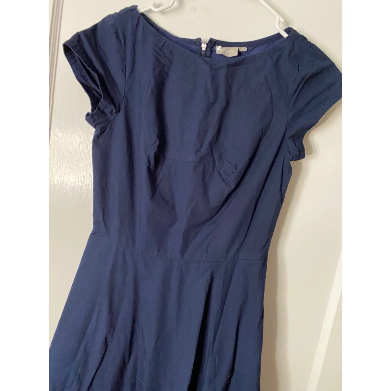 eShakti Navy Blue Fit and Flare Midi Dress Cap Sleeve Elegant Minimalist Sz 4 - Image 2