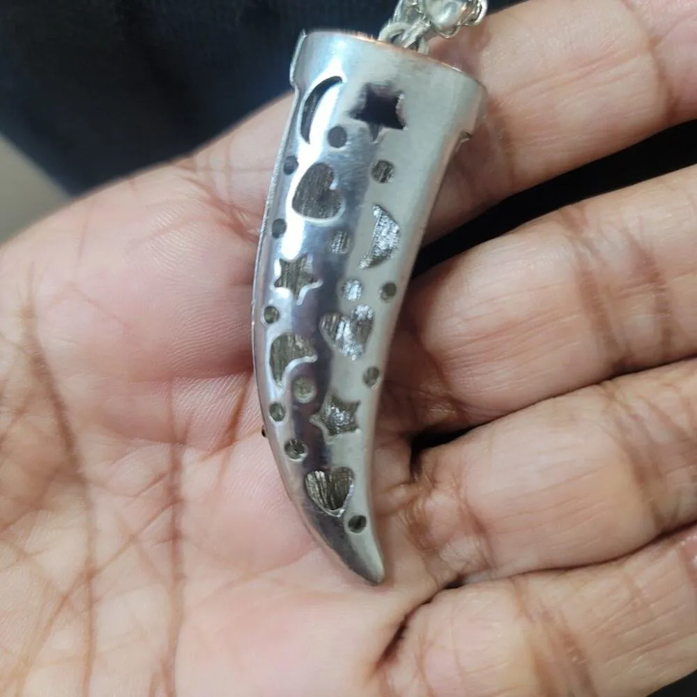 Womens Silver Crystal Diamante Tusk Horn Tooth Pendant Necklace - Image 6