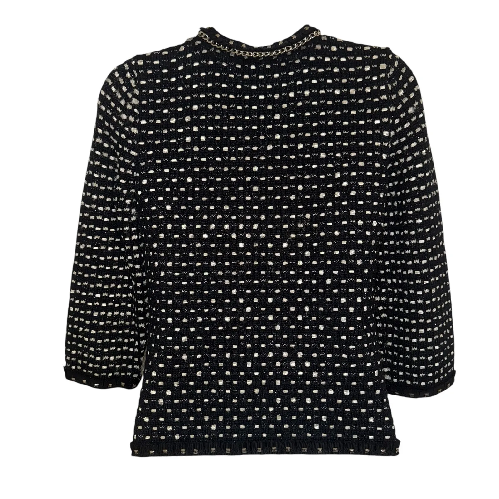 WHITE HOUSE BLACK MARKET Black White Textured Chain Detail‎ Sweater Jacket XS - Image 6
