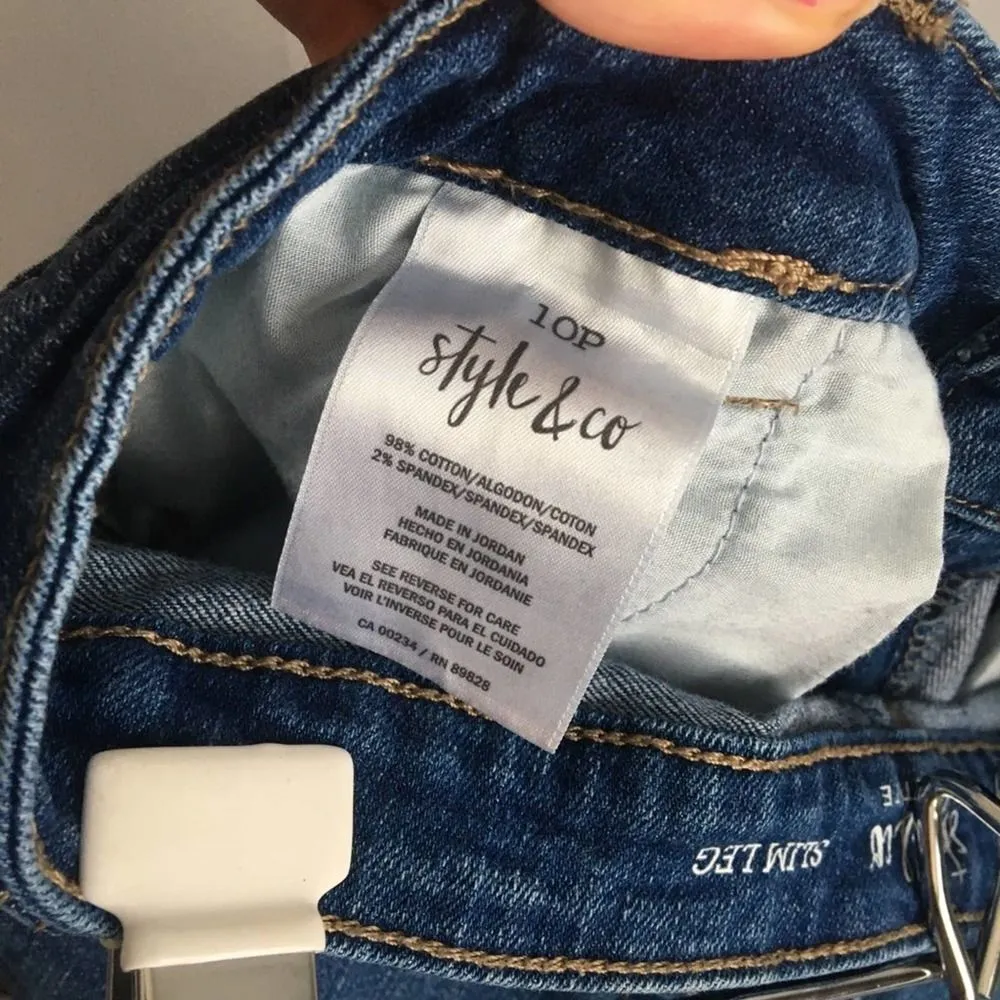 Style & Co. Slim Leg Cotton Denim Jeans 10P Blue Straight Pants Pockets - Image 7