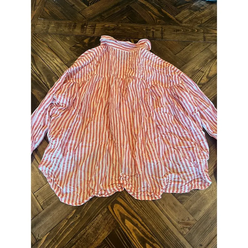 A Love A Thin Boxy Beachy Resort Loose Button Up Women Large Striped Preppy Top - Image 4