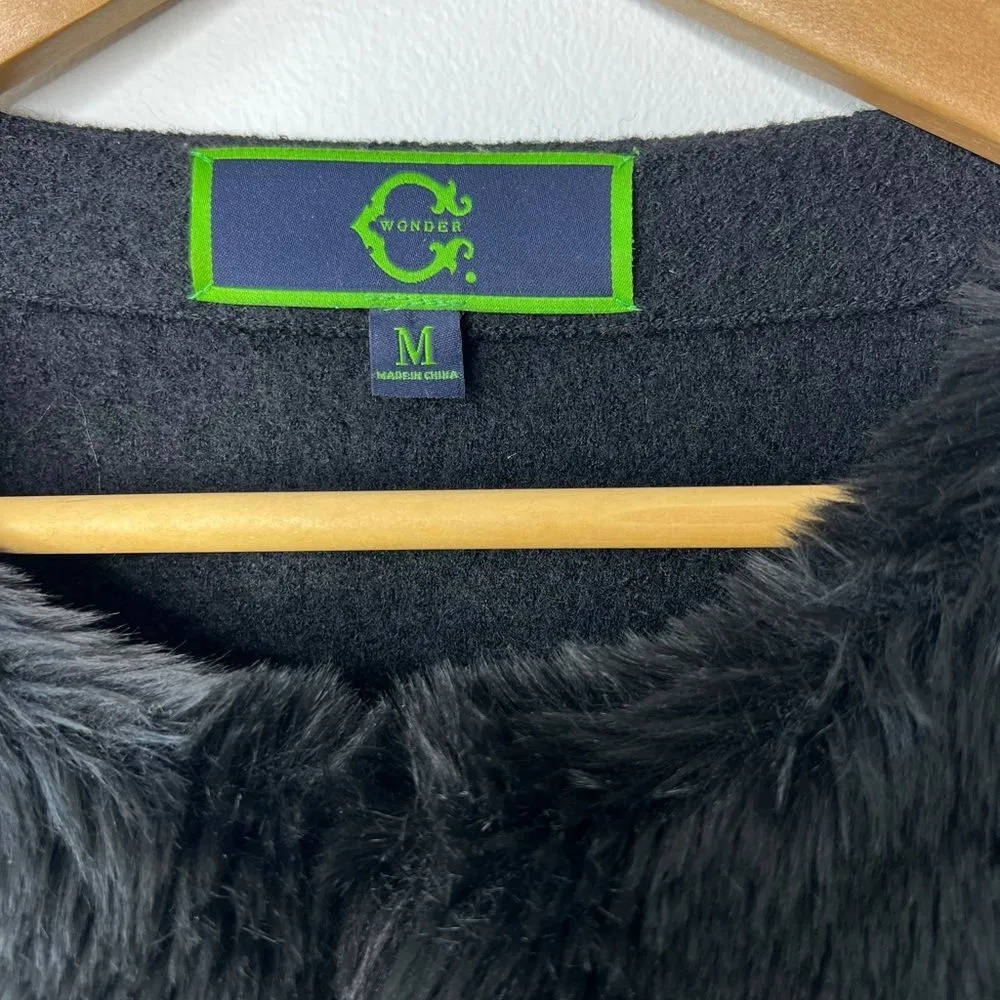 NEW C. Wonder Women’s Faux Fur Wool Cardigan jacket sz M Cottagecore Academia Black Size M - Image 5