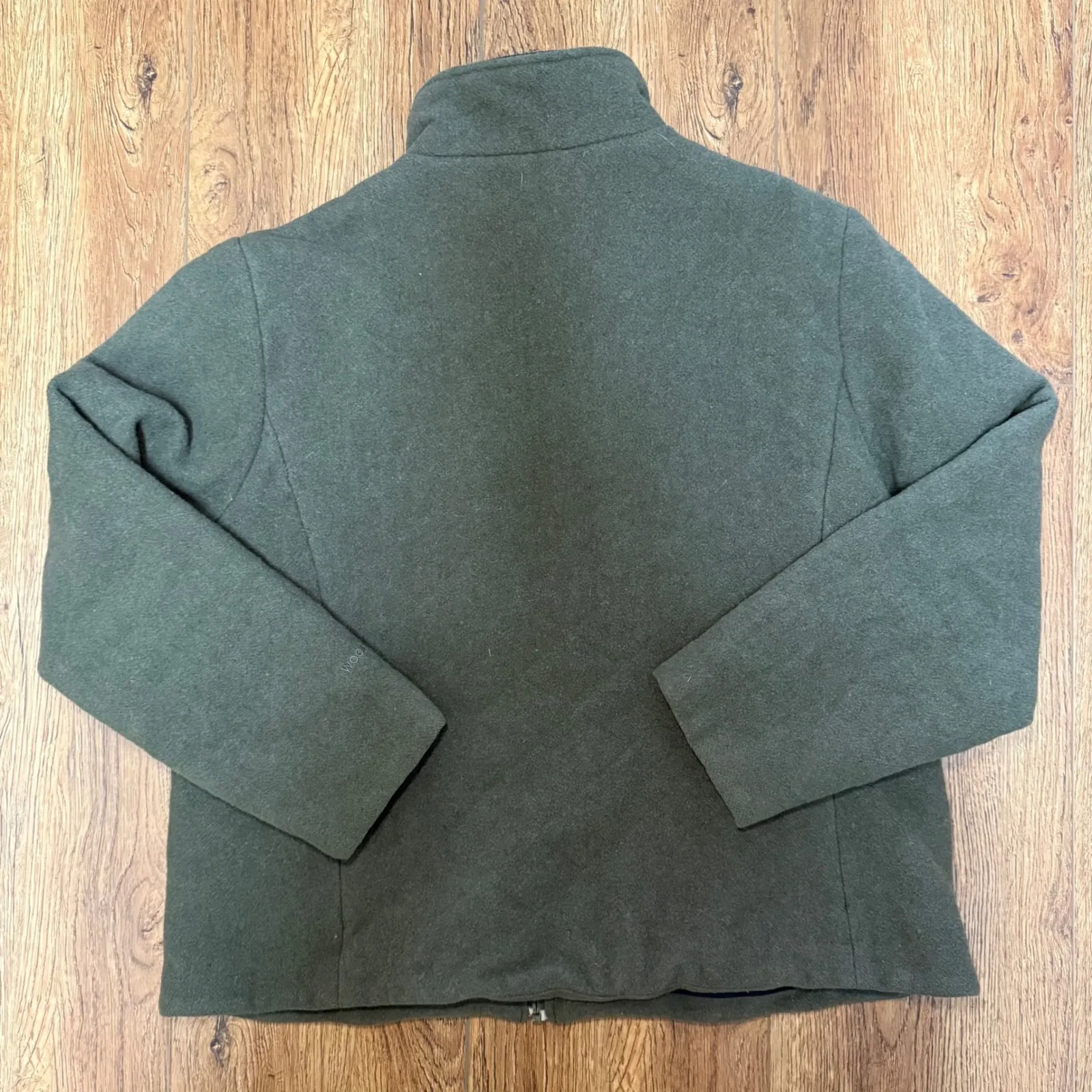 Woolrich 100% Wool Olive Green Full Zip Fleece Jacket Womens XL Zip Pockets - Image 12