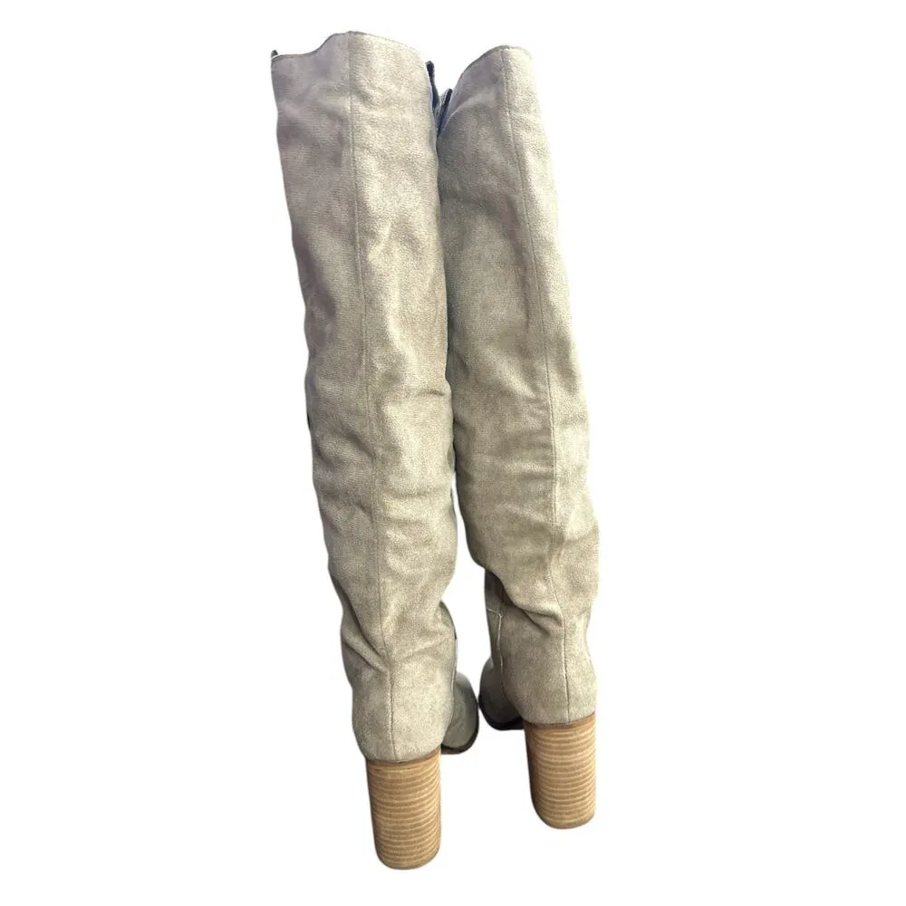 Oasis Society Brown Beige Tan Suede 4” Tall Heeled Knee High Boots Size 8 - Image 2