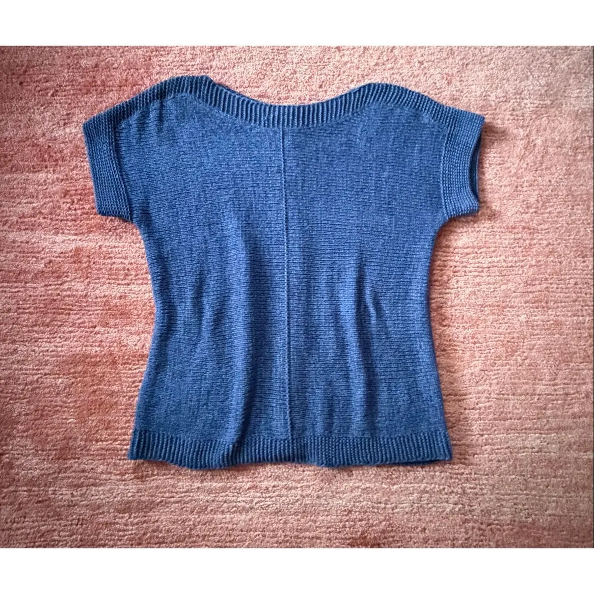 Cable & Gauge Blue Knit Top M Cap Sleeve Decorative Back Buttons - Image 2