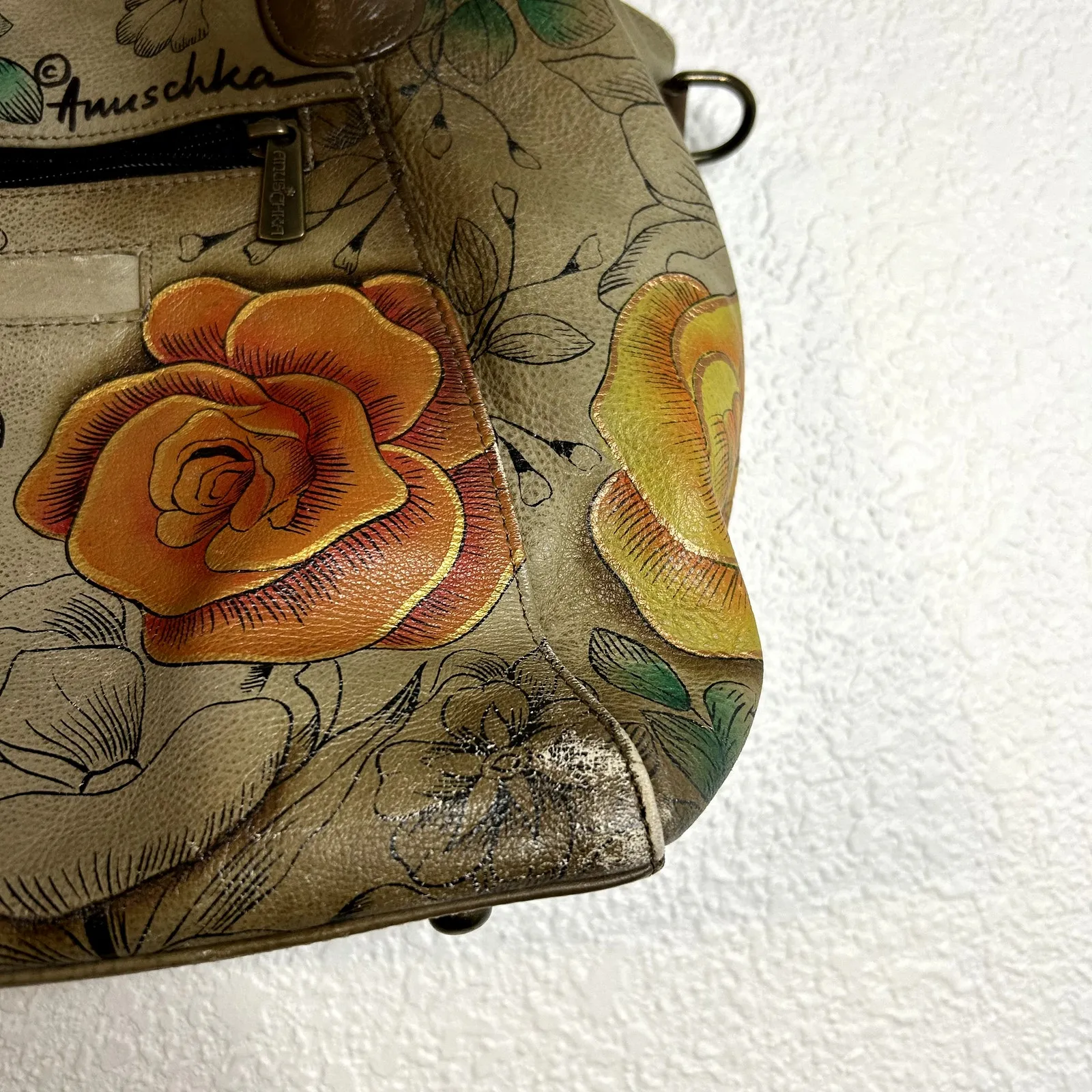 Anna Anuschka Double Handle Shoulder Bag Floral Butterfly Tote *No Crossbody - Image 3