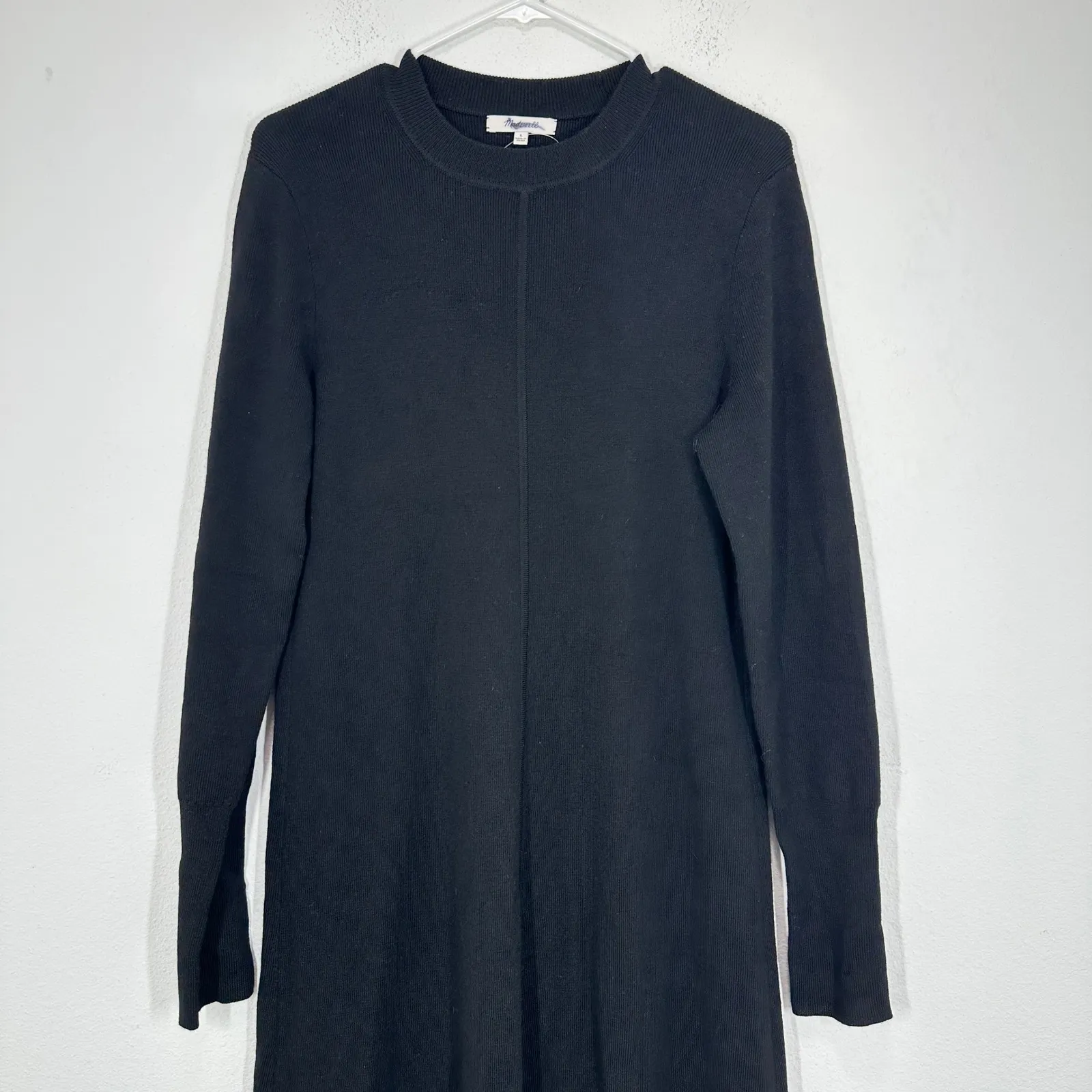 Madewell Black Merino Wool Blend Ribbed Long Sleeve Midi Sweater Dress Size S - Image 4
