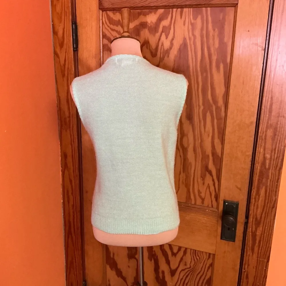 Vtg 70s mint green cardigan vest Size M - Image 11