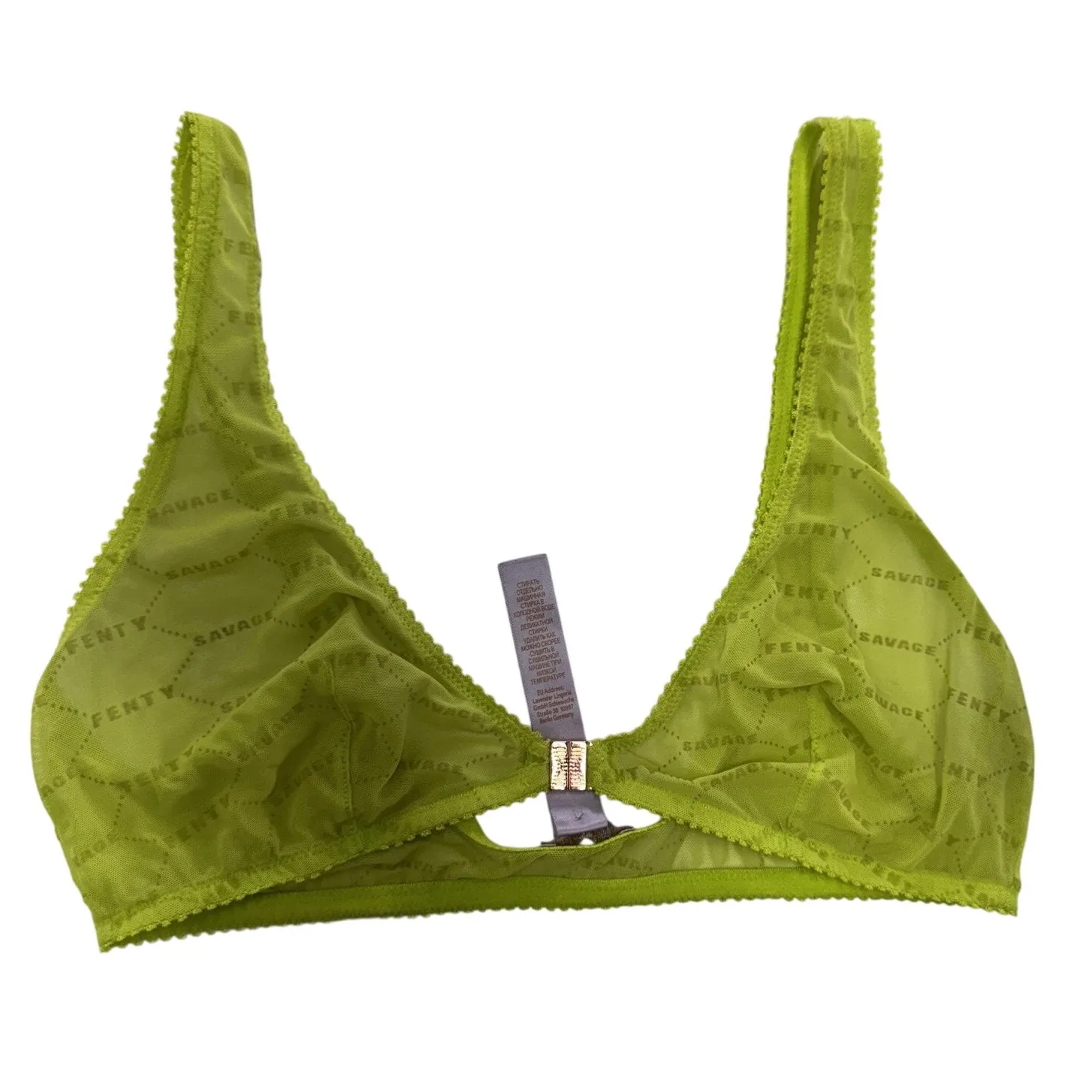 Savage X Fenty Bralette Womens Medium Lime Green Sheer Mesh Triangle Wireless - Image 1