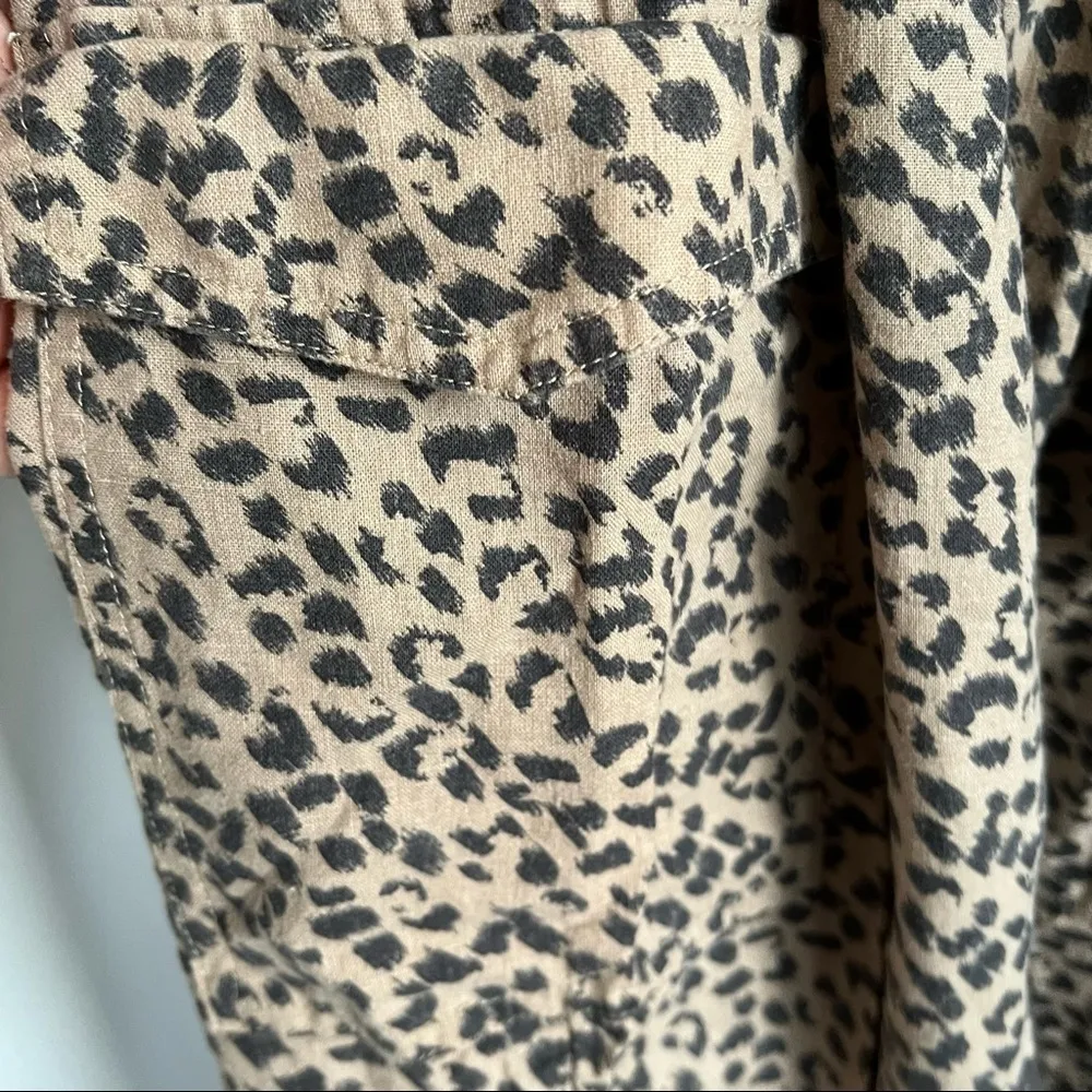 Aerie Cheetah Elastic Waist Linen Blend Utility Pocket Casual Pants Small - Image 8