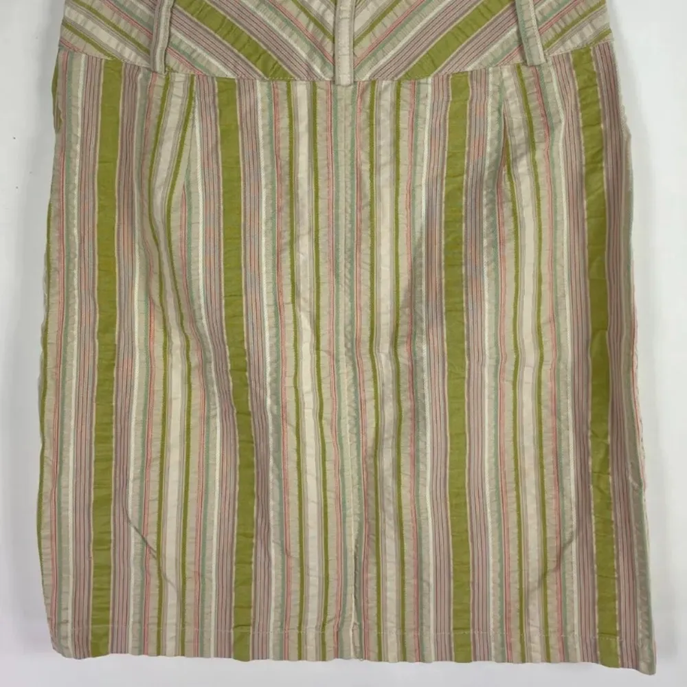 Seersucker Striped Jacket & Skirt Suit, Off White, Green, Pink Sz 8 - Image 6