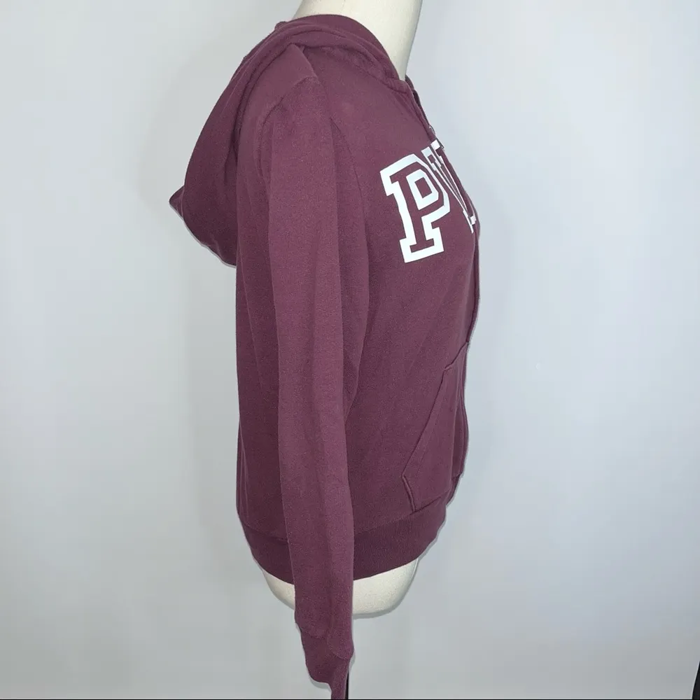 PINK VICTORIA’S SECRET Burgundy Maroon Wine Full Zip Hoodie Hooded Jacket XS - Image 5
