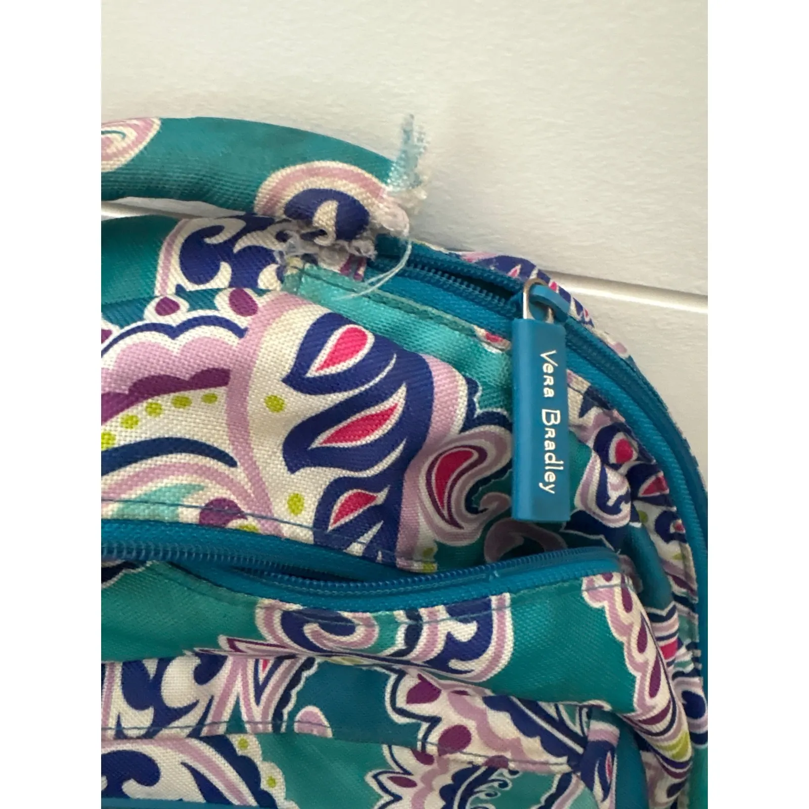 Vera Bradley Large Backpack Teal Paisley Print Large School Travel Bag - Image 6